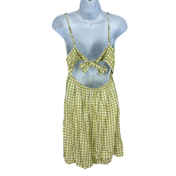 SO Goods For Life Green Gingham Open Back Bow Mini Dress Size Medium - Picture 3 of 11